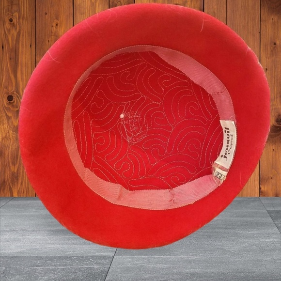 VINTAGE Wool Angora Bucket Hat Gatsby Flapper Costume Grandma Core Red Embroider - Picture 9 of 16
